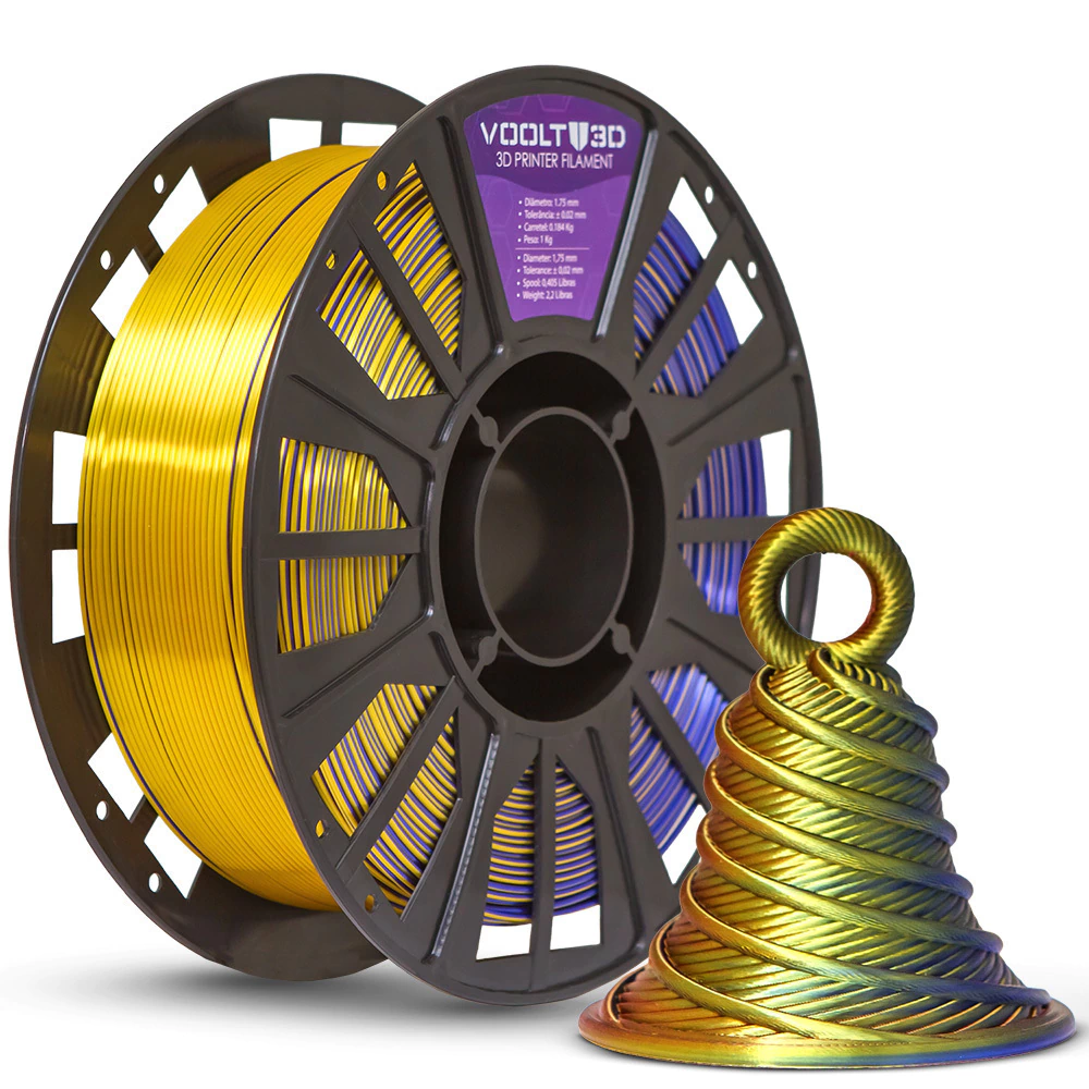 Voolt 3D - PLA Silk - Tri Ametista / Azul Safira / Dourado - 1 kg