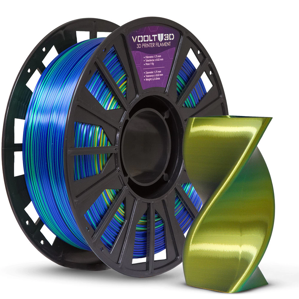 Voolt 3D - PLA Silk - Tri Azul Safira / Dourado / Verde - 1 kg