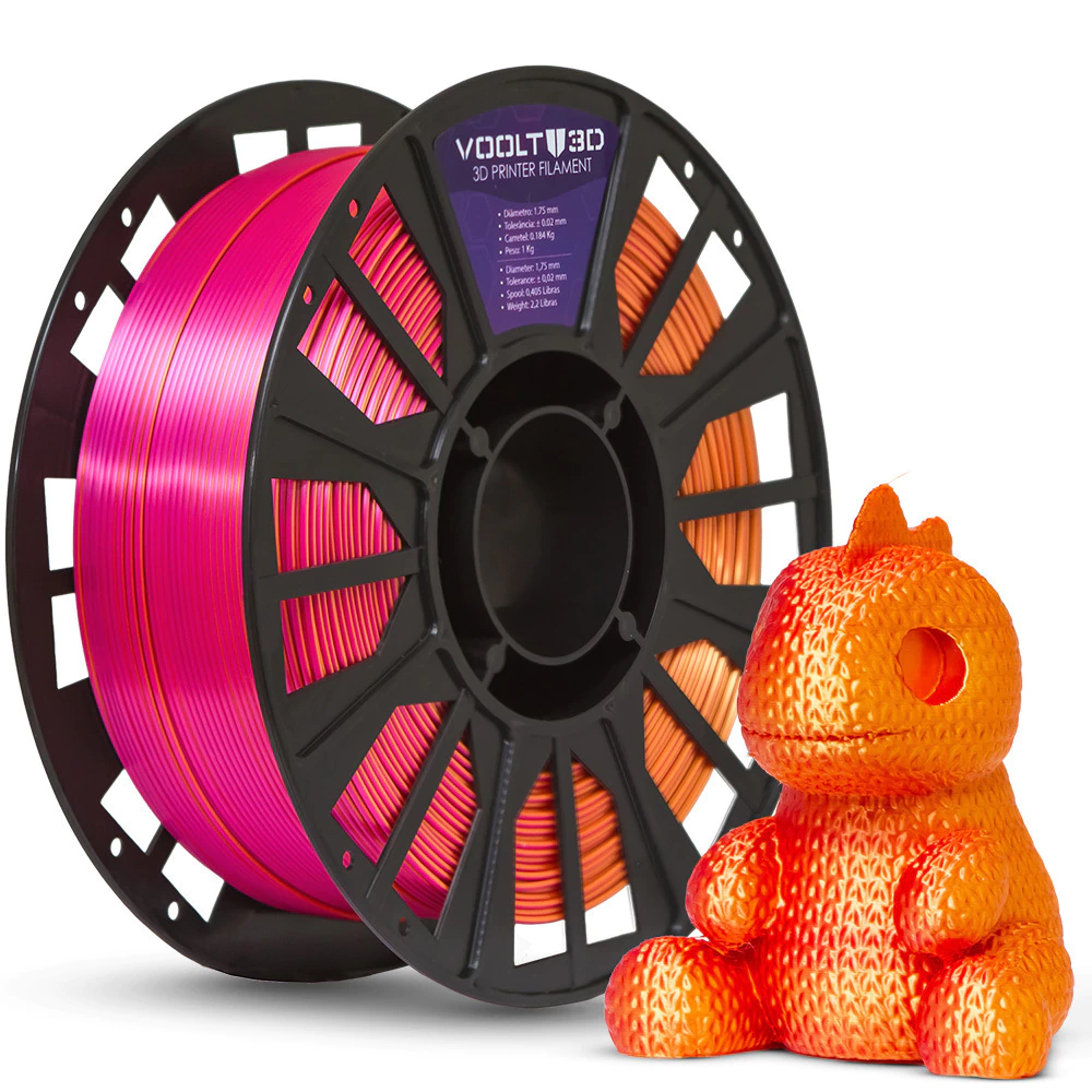 Voolt 3D - PLA Silk - Tri Dourado / Laranja / Rosa Choque - 1 kg
